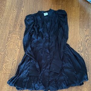 Zara Black Long-Sleeve Pleated Shirt Dress